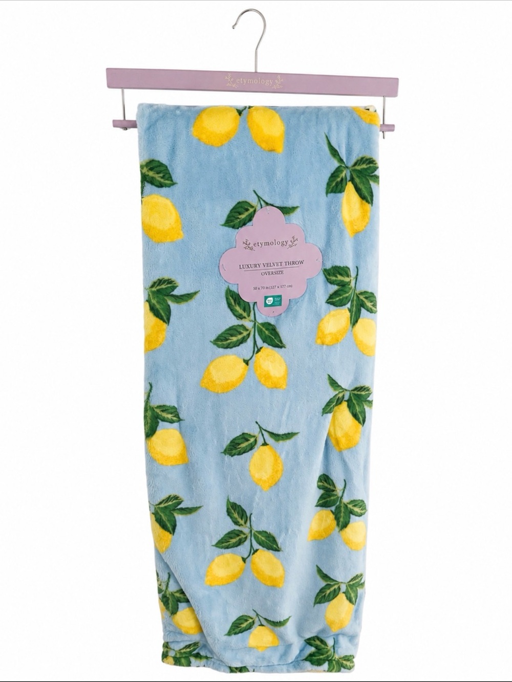 NWT Etymology Luxury Velvet Oversized Throw Blanket Lemon Print 50x70 Soft Cozy